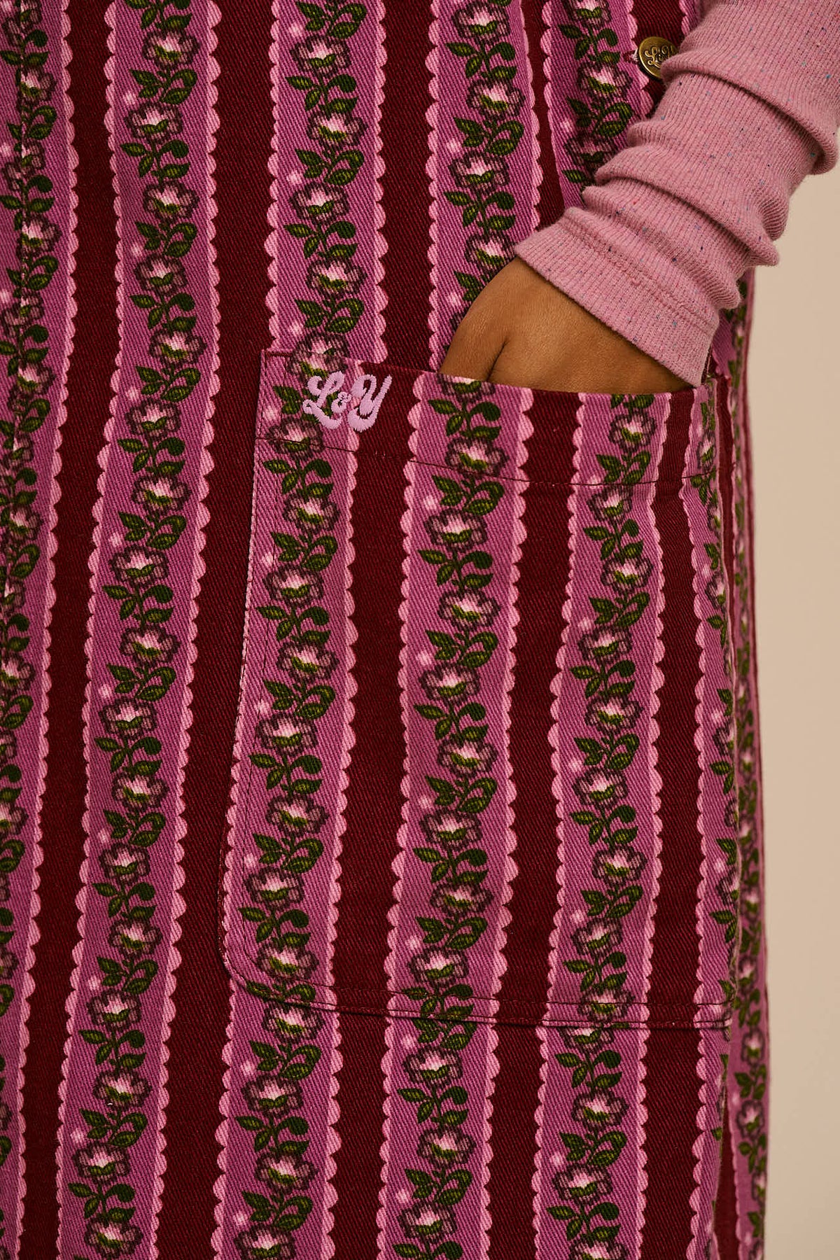 Lily - Cotton Midi Dress in Folk Floral Stripe