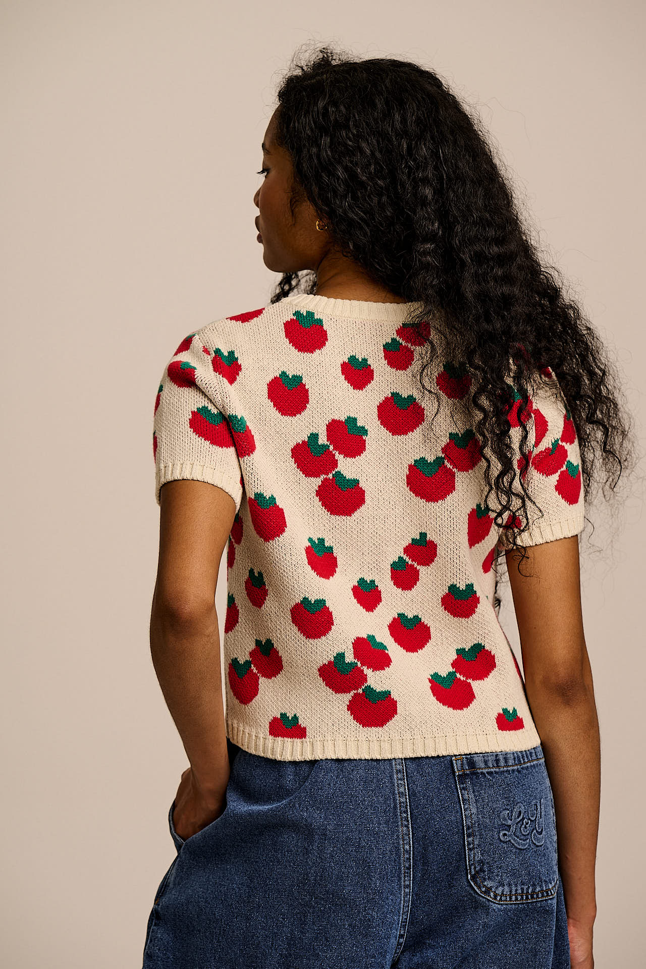 Lizzie - Cotton Short Sleeve Knitted Cardigan in Tomatoes