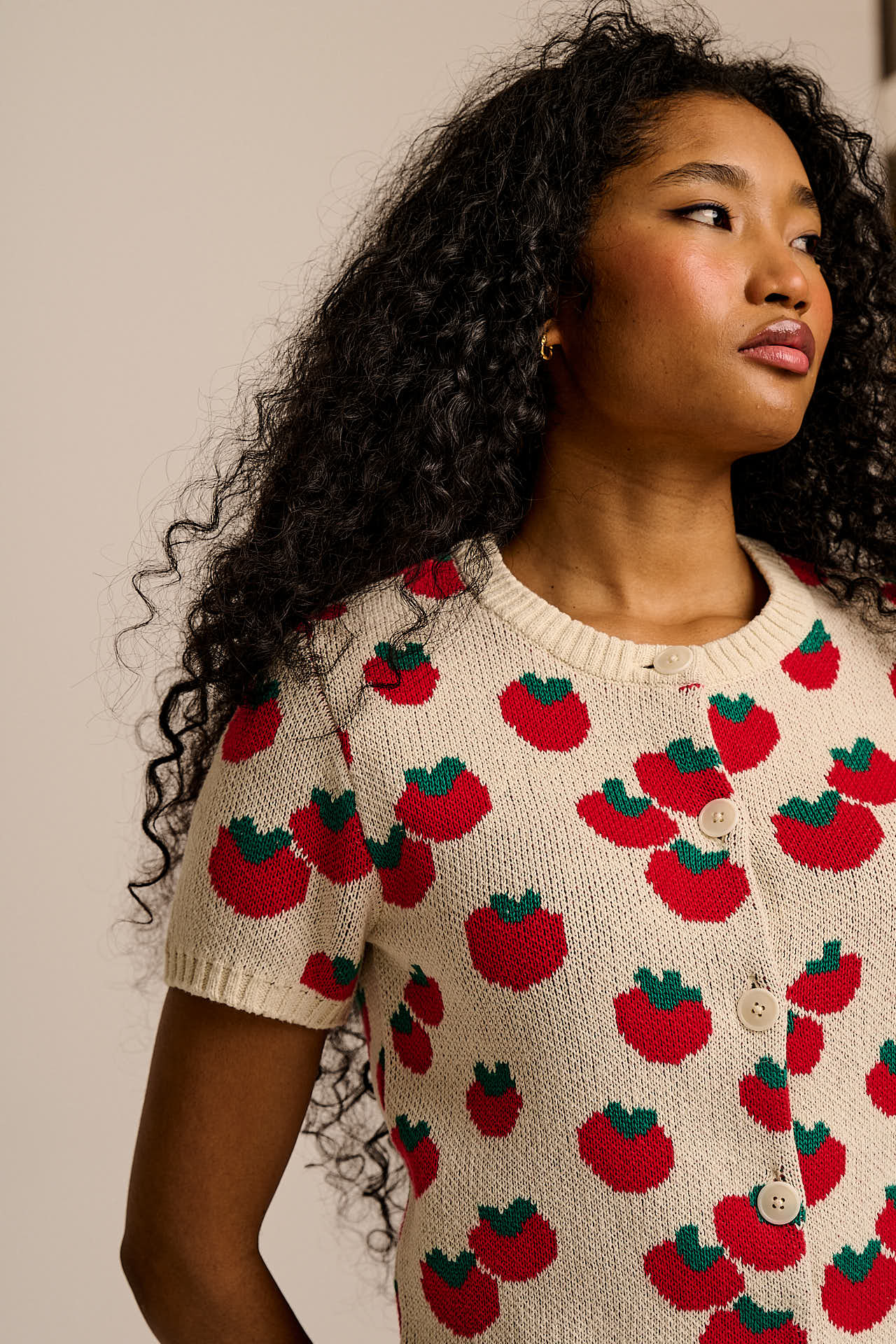 Lizzie - Cotton Short Sleeve Knitted Cardigan in Tomatoes