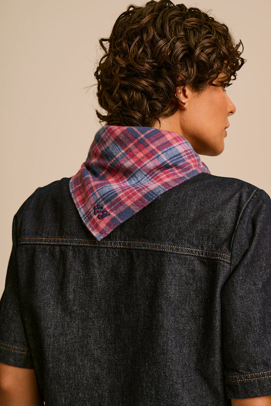 Lottie - Neck Scarf in Blue and Burgundy Check