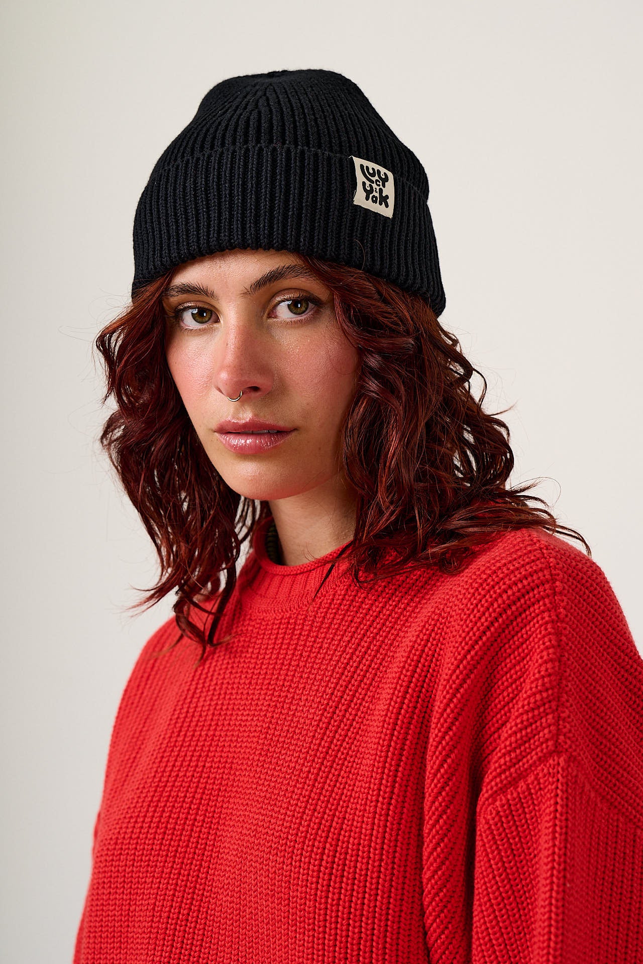Luca - Knitted Cotton Beanie in Black