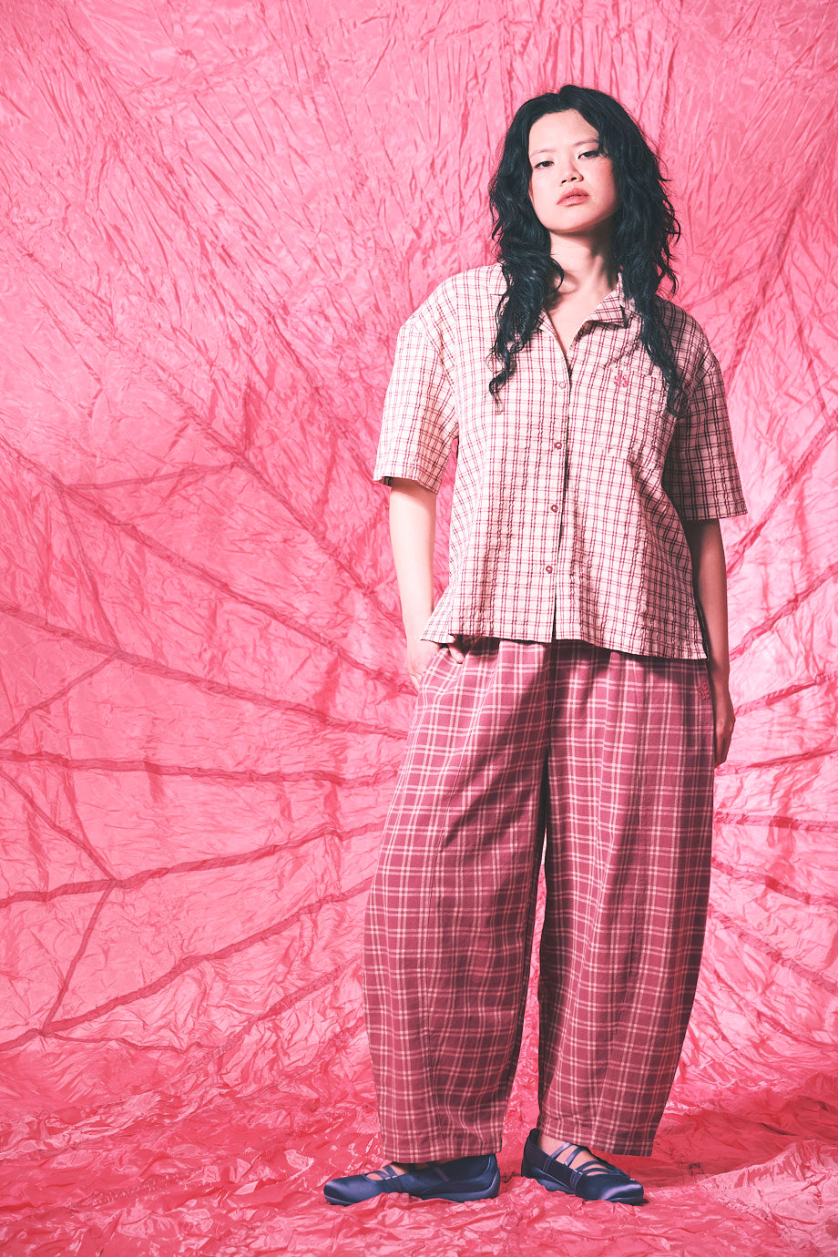 Obregon Cotton Barrel Leg Trousers Deco Rose Check