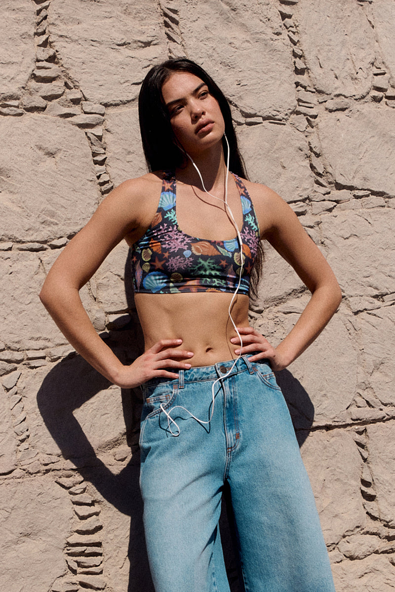 Morella - Racerback Bikini Top in Shell Print