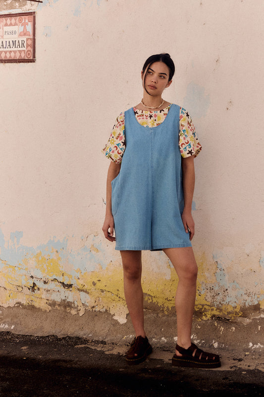 IMPERFECT - Zadie - Cotton Playsuit in Light Blue