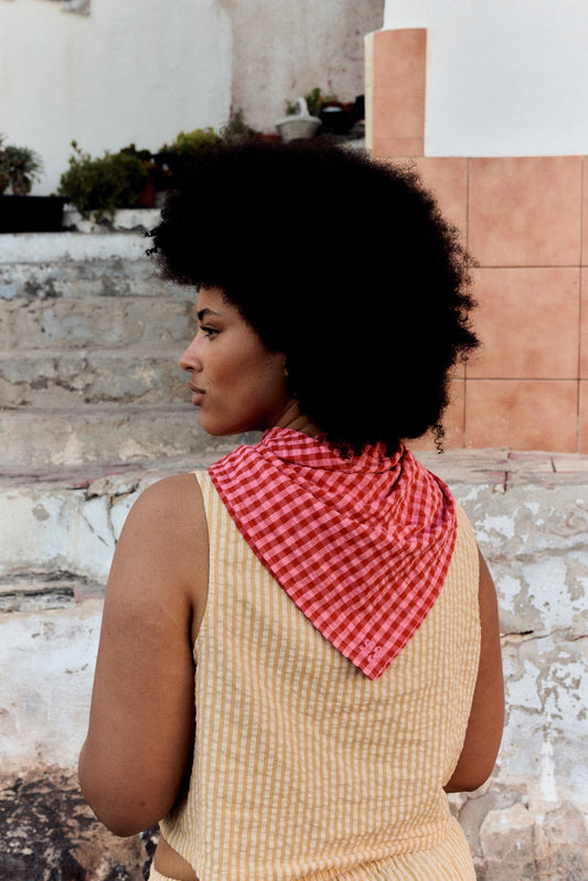 Lottie - Neck Scarf in Red & Pink Gingham