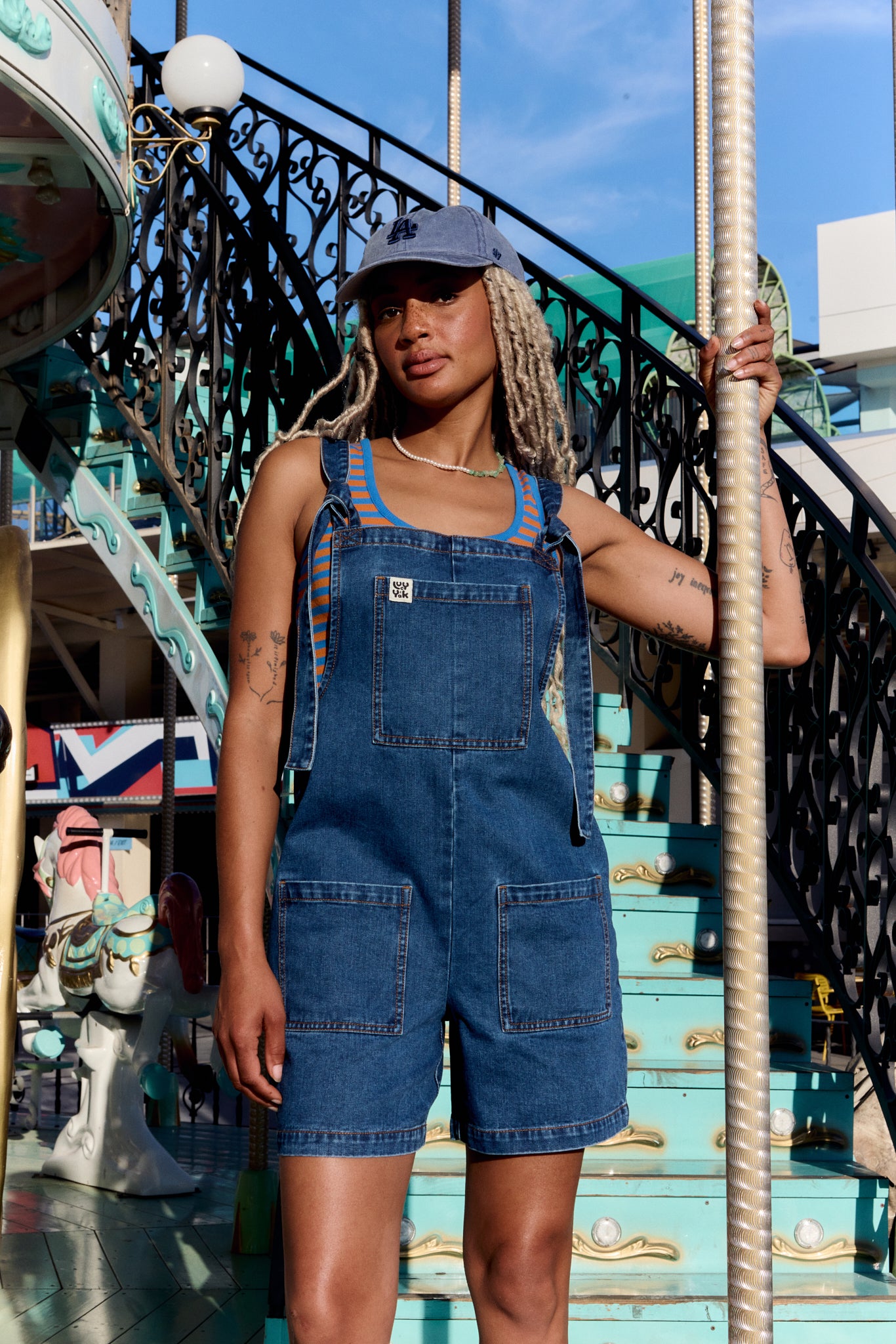 Original Shorts Cotton Dungaree Shorts Mid Wash