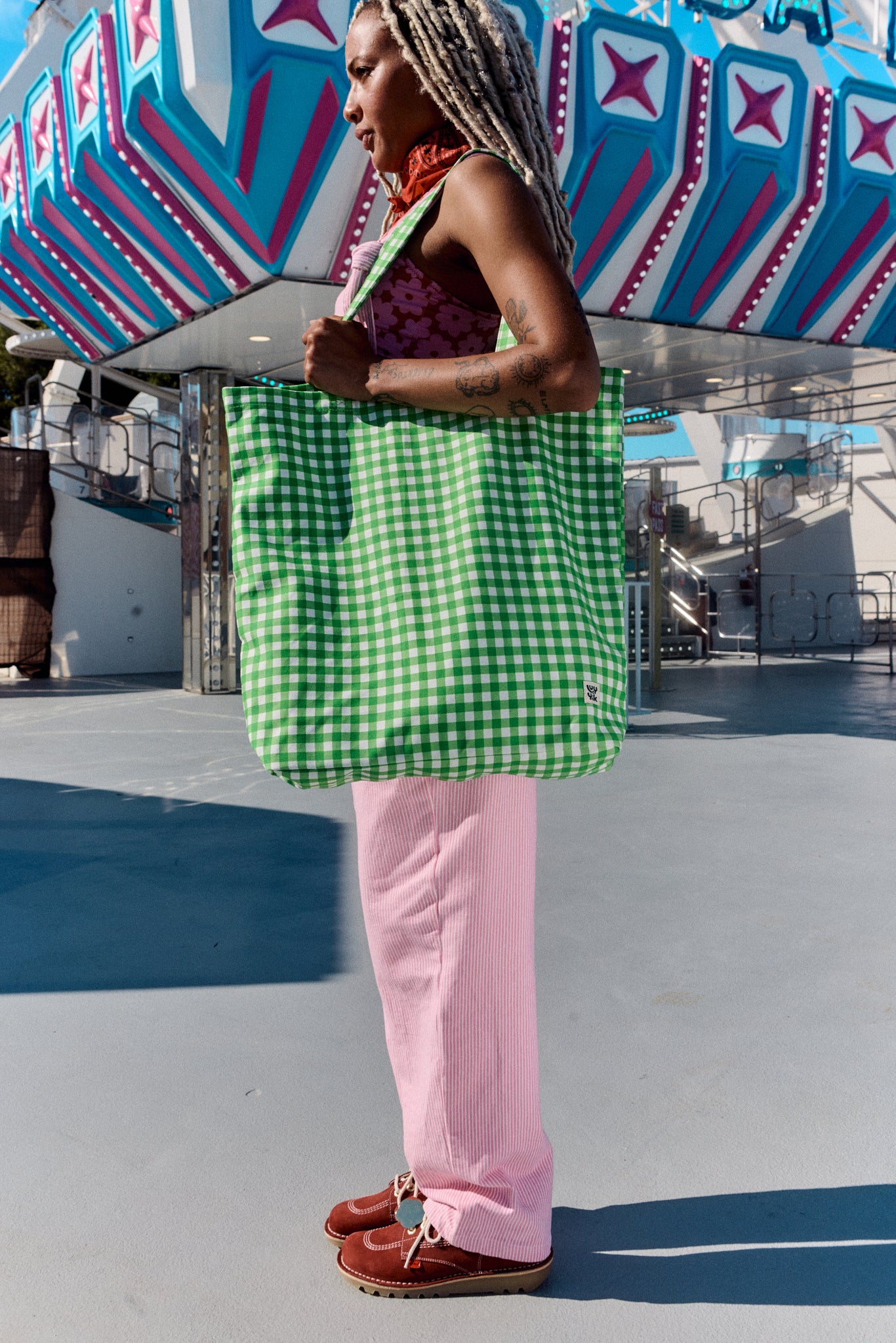 Catalina - Cotton Tote in Green & White Gingham