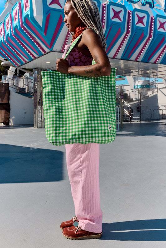 Catalina - Cotton Tote in Green & White Gingham