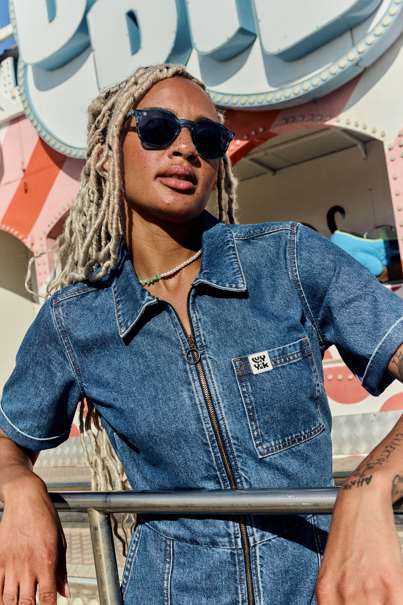 Lucy & Yak Ragan Denim Jumpsuit in Midwash