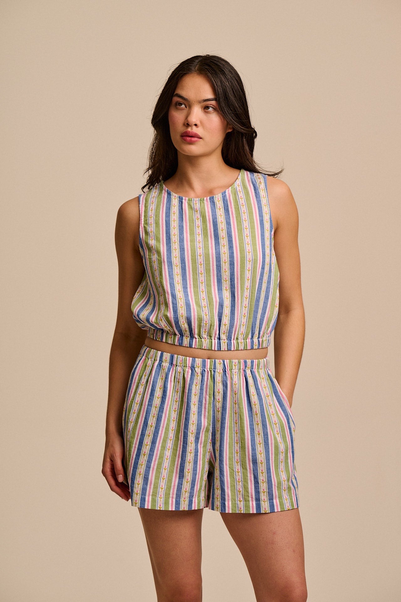 Lumi - Cropped Woven Top in Tulip Stripe