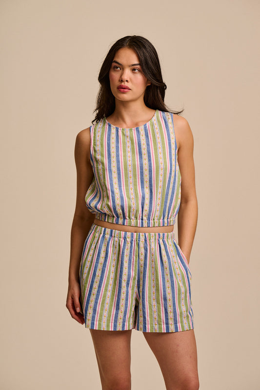 Lumi - Cropped Woven Top in Tulip Stripe