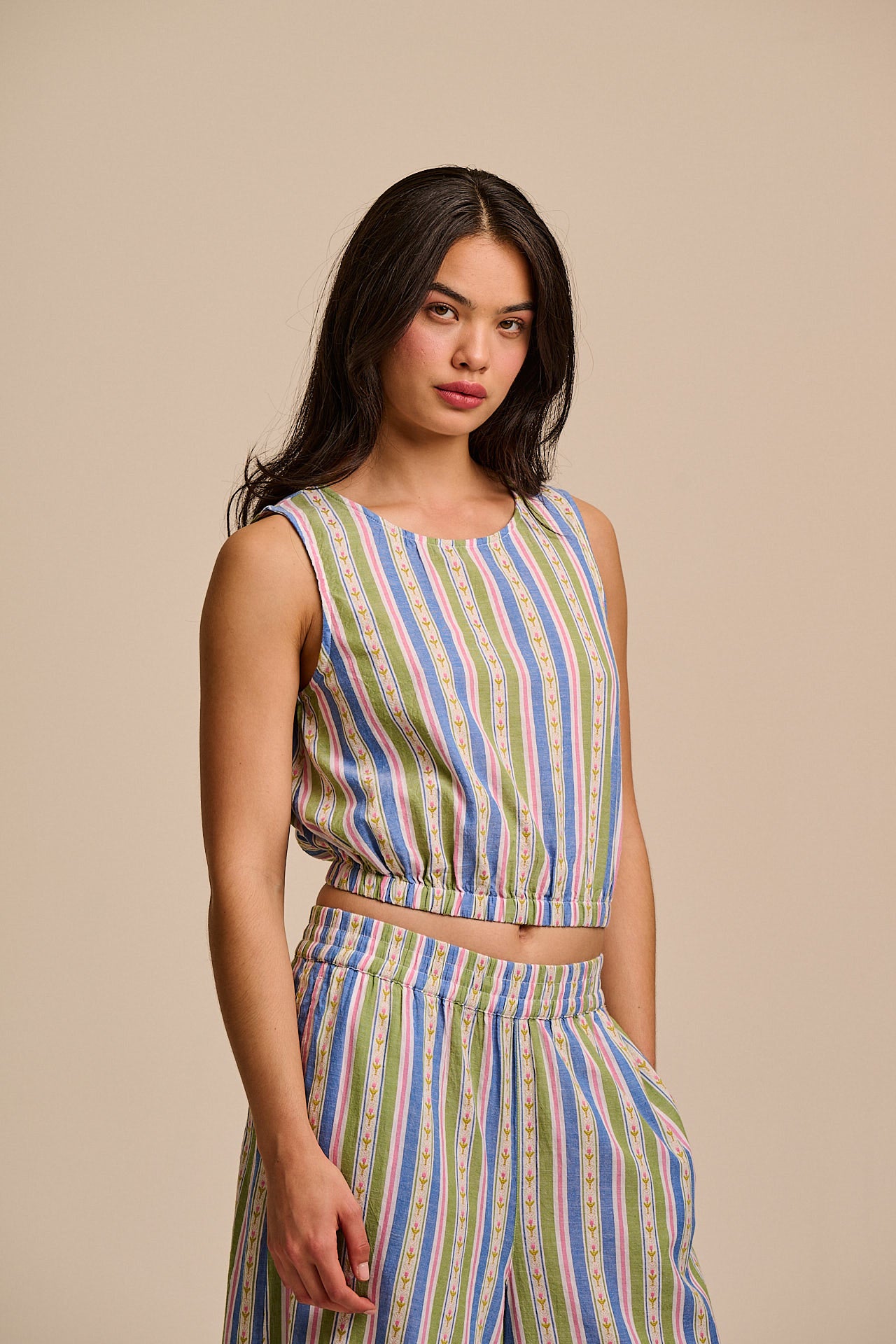 Lumi - Cropped Woven Top in Tulip Stripe