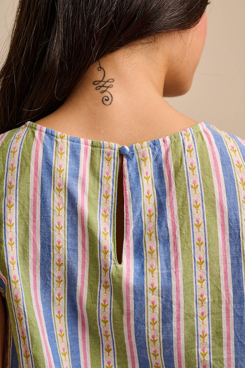 Lumi - Cropped Woven Top in Tulip Stripe