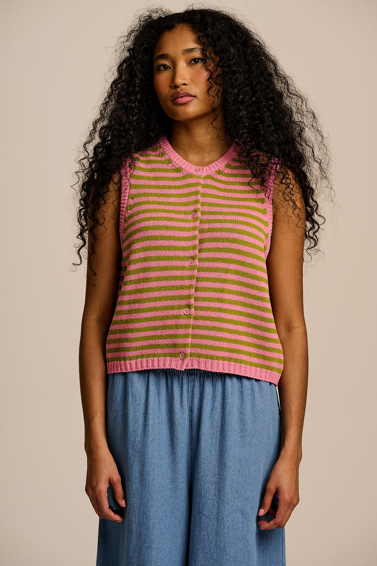 Lynne Cotton Knitted Tank & Pink Stripe