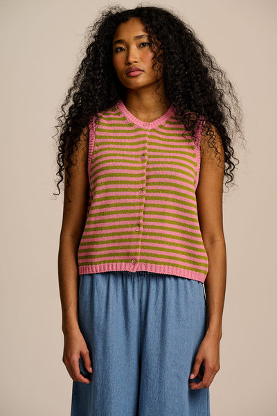 Lynne - Cotton Knitted Tank in Green & Pink Stripe – Lucy & Yak