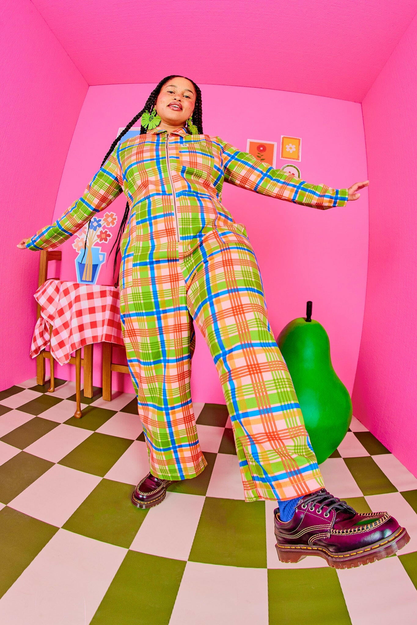 Tavira - Cotton Long Sleeve Jumpsuit in Kitchen Check