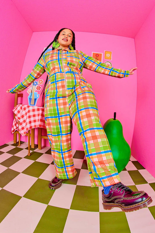 Tavira - Cotton Long Sleeve Jumpsuit in Kitchen Check