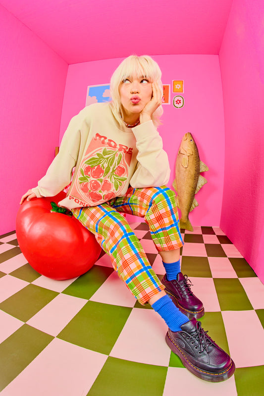 Drew - Cropped Straight Leg Cotton Trousers in Kitchen Check