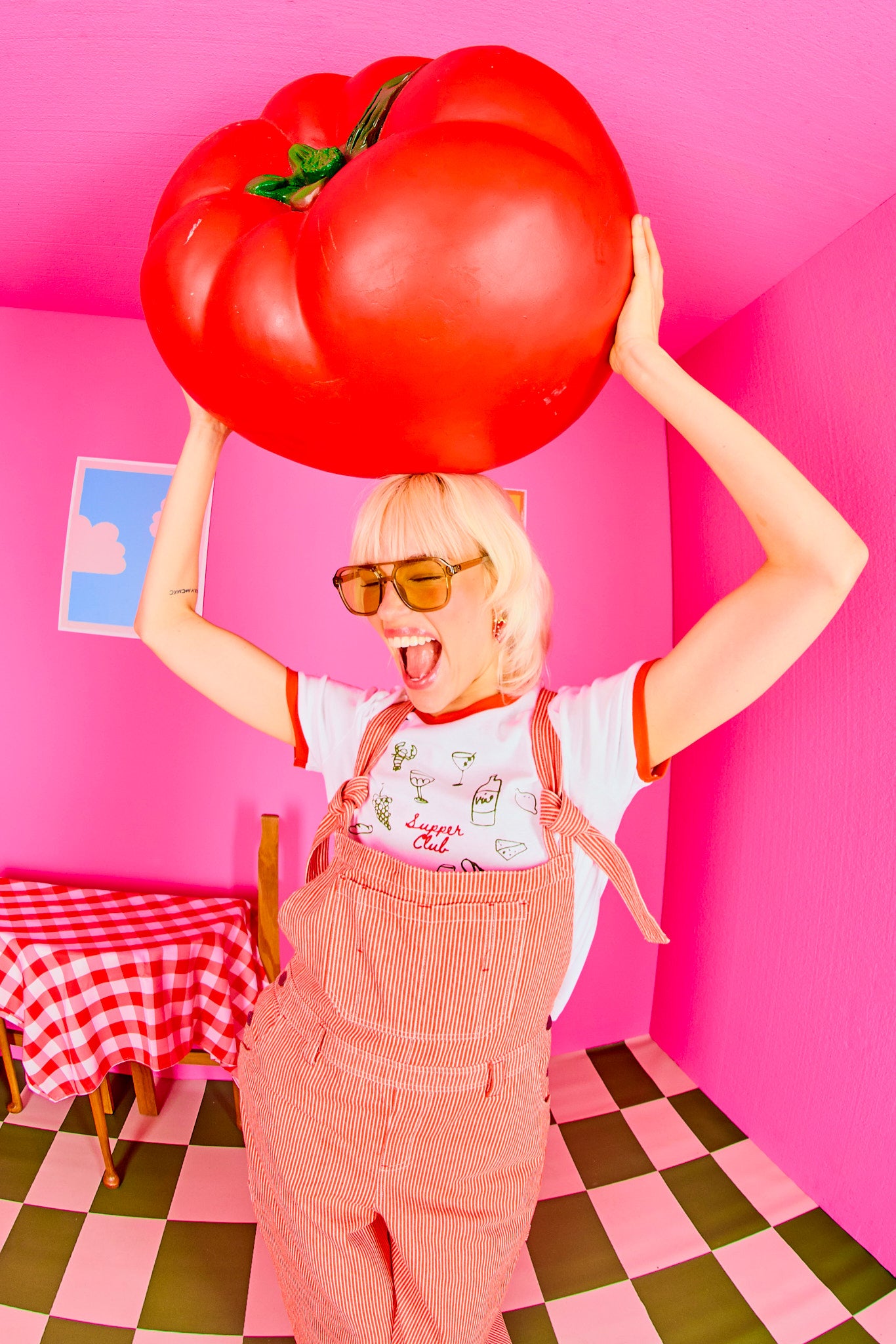 Mullen - Cotton Dungarees in Red Hickory Stripe