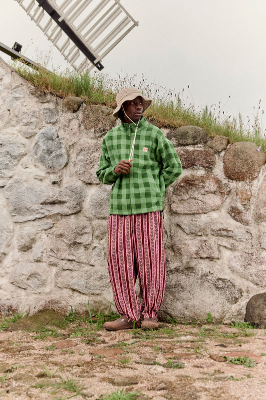Ashby - Cotton Barrel Leg Trousers in Folk Floral Stripe