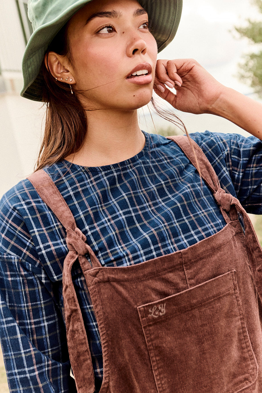 Arlo - Cord Wide Leg Dungarees in Chocolate