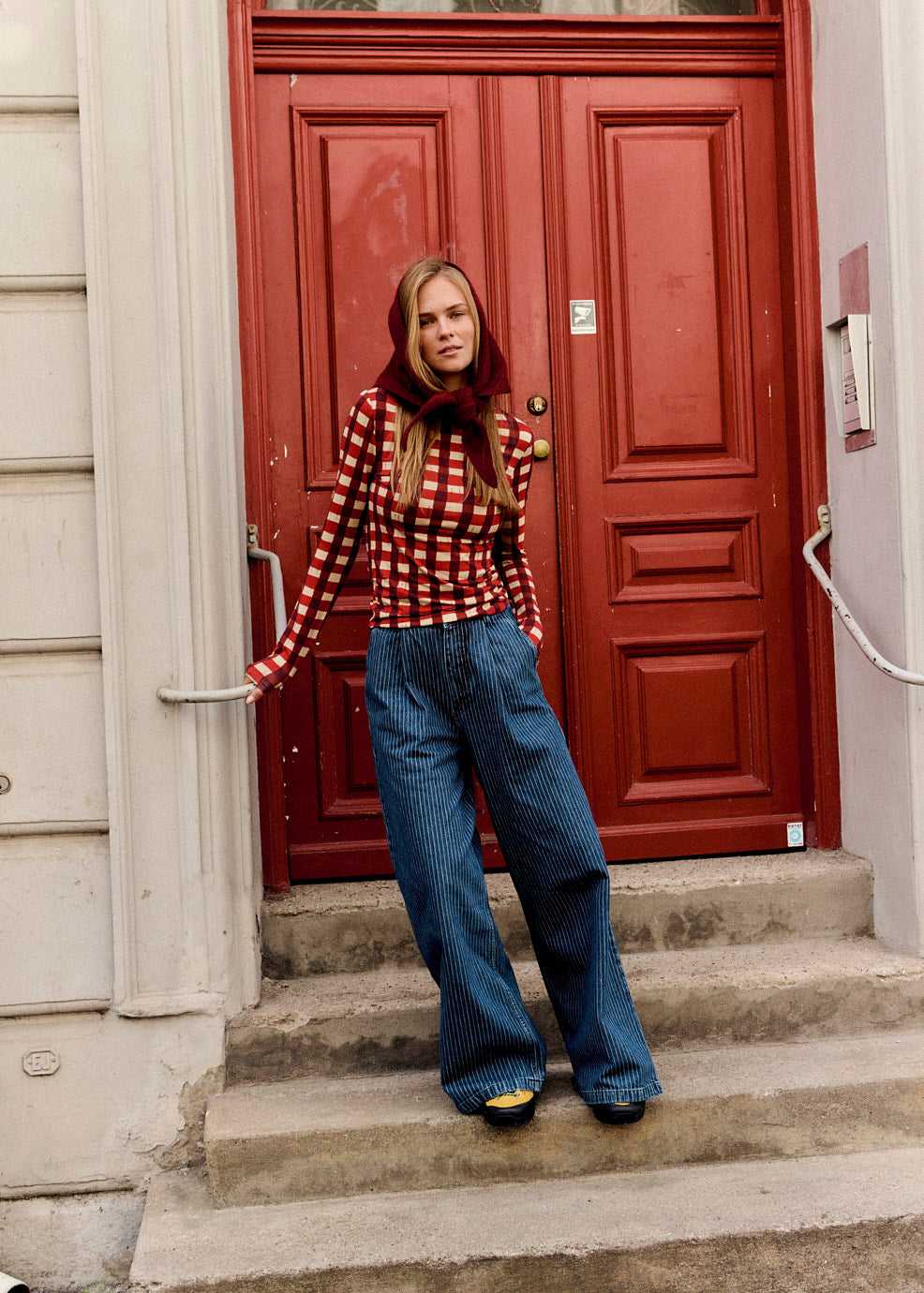 Cole -  Wide Leg Cotton Jeans in Pinstripe