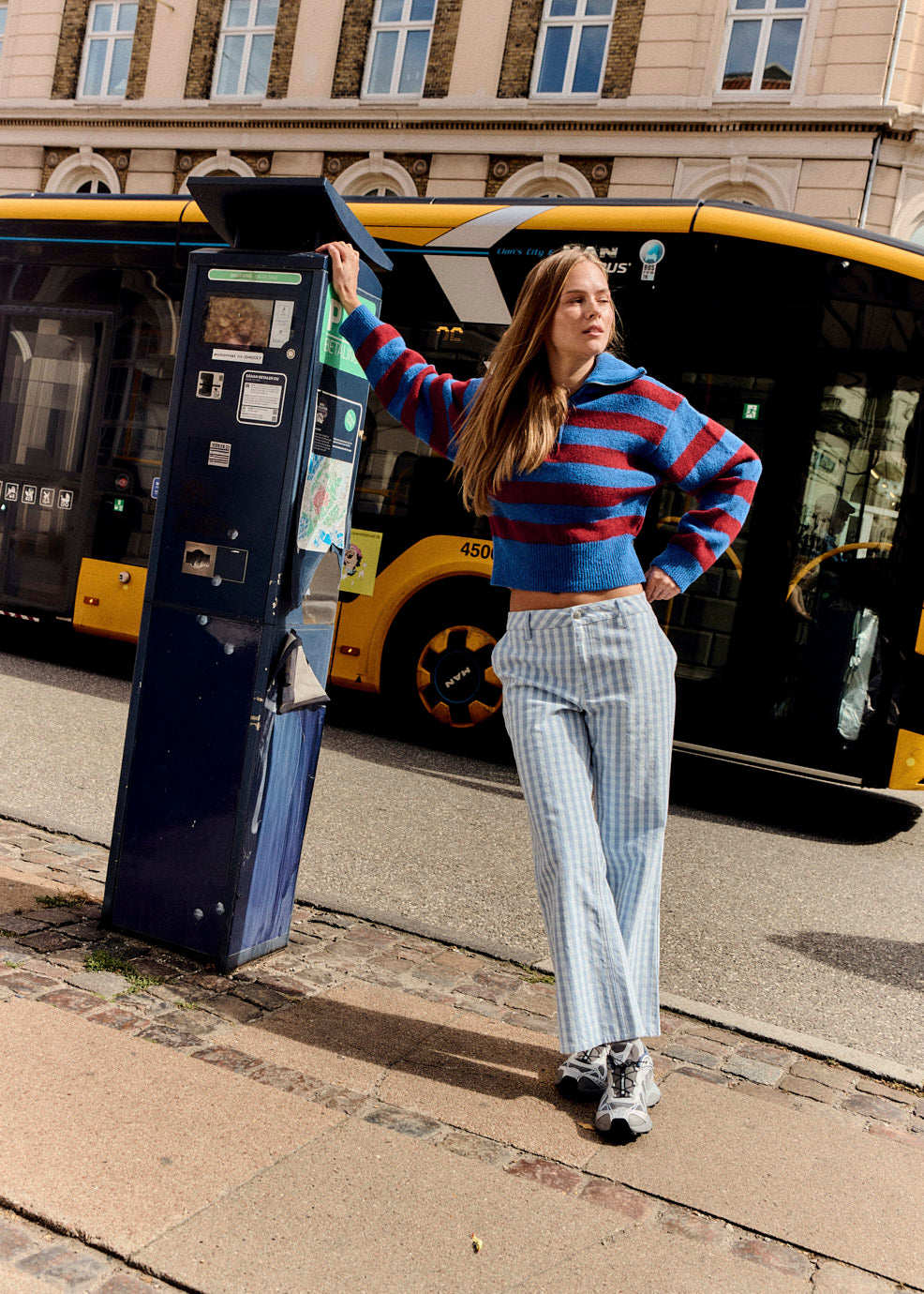 Oscar - Half Zip Jumper in Burgundy & Blue Stripe