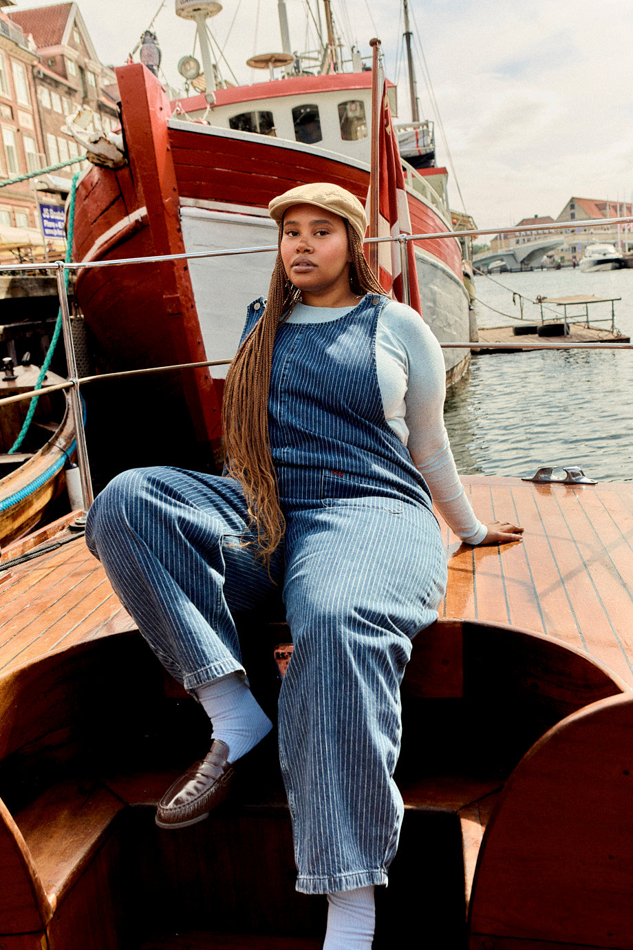 Ara - Denim Dungarees in Pinstripe