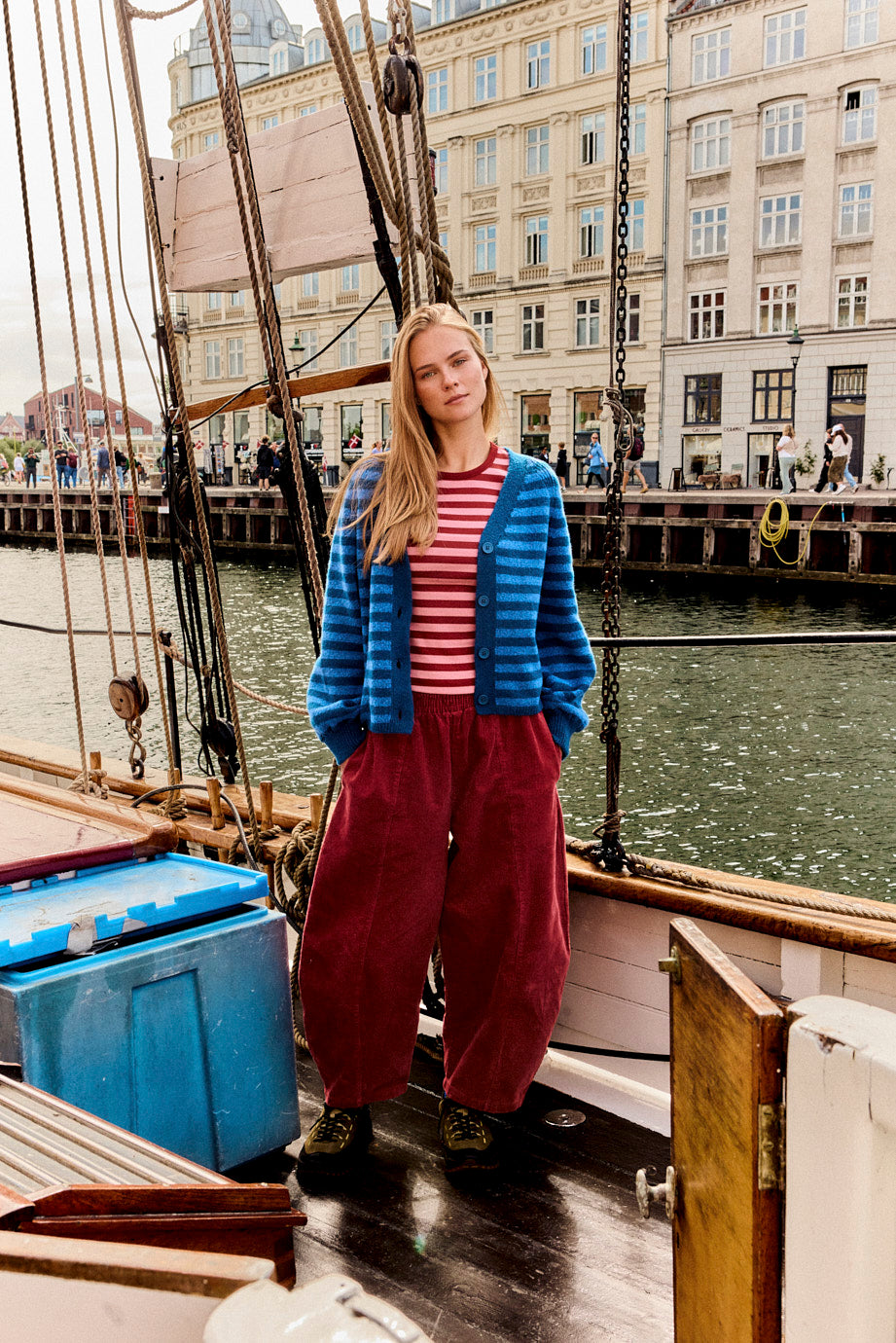 Obregon - Corduroy Barrel Leg Trousers in Pomegranate