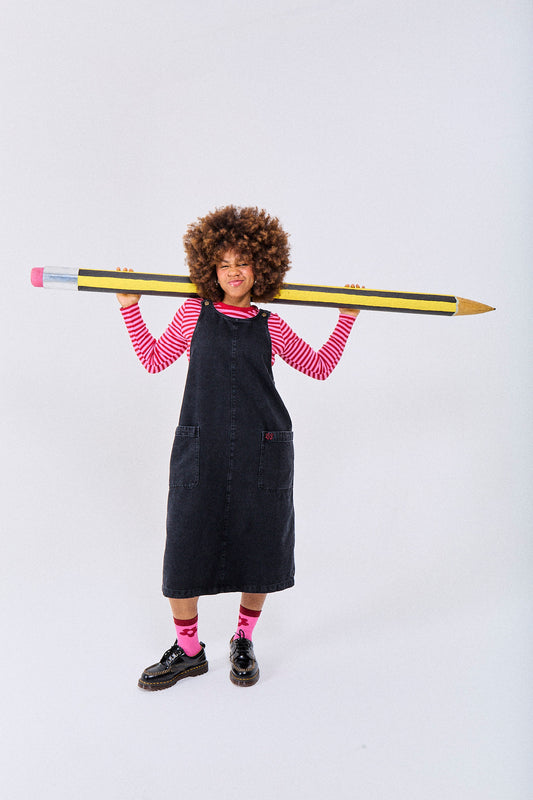 Lily - Denim Midi Dress in Blackwash Denim