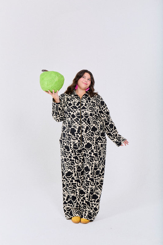 Arendal - Cotton Long Sleeve Jumpsuit in Mono Geo