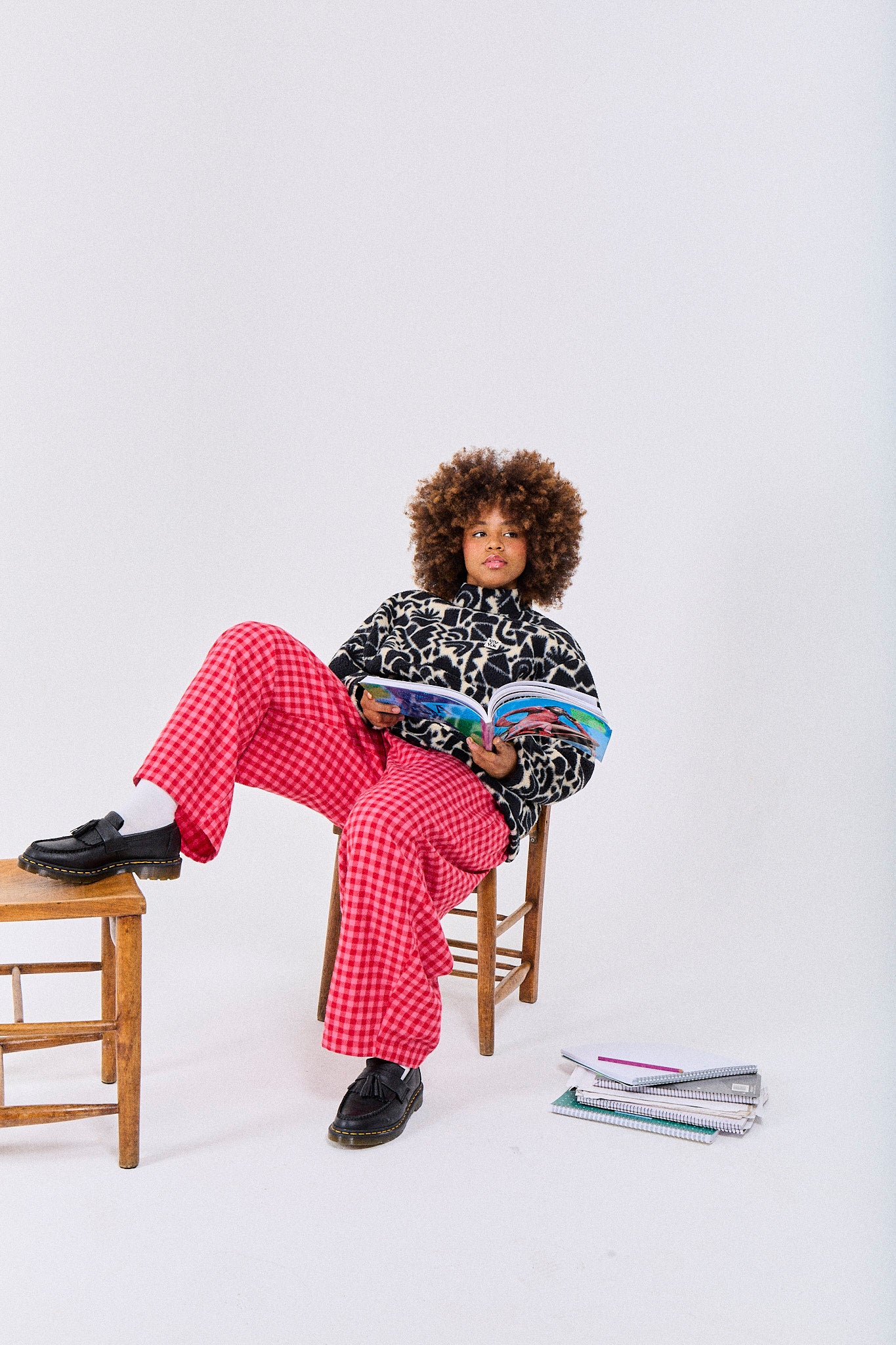 Beau - Barrel Leg Brushed Cotton Trousers in Pink and Red Gingham