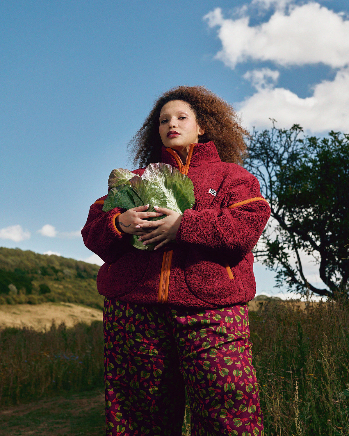 Hayes - Borg Zip Through Fleece in Red and Orange