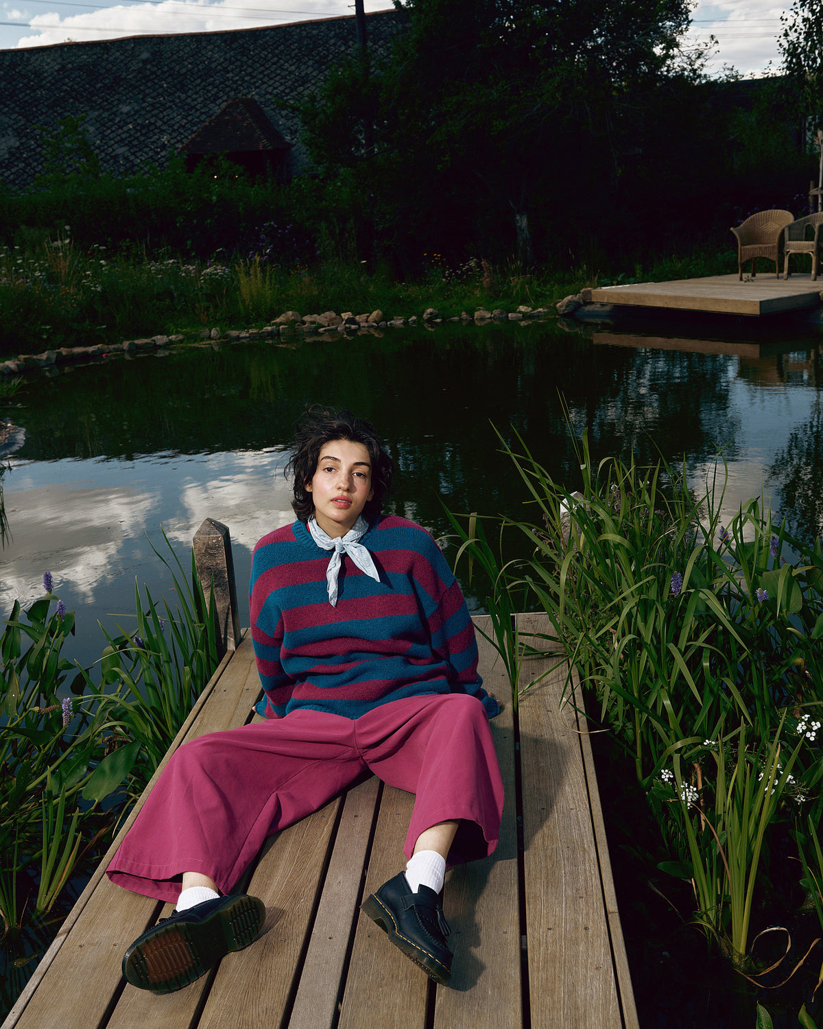 Areum - Oversized Knitted Jumper in Beetroot Stripe