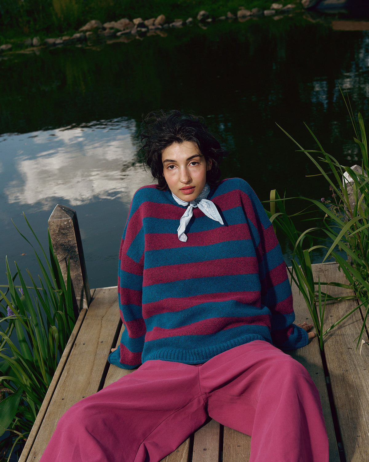 Areum - Oversized Knitted Jumper in Beetroot Stripe