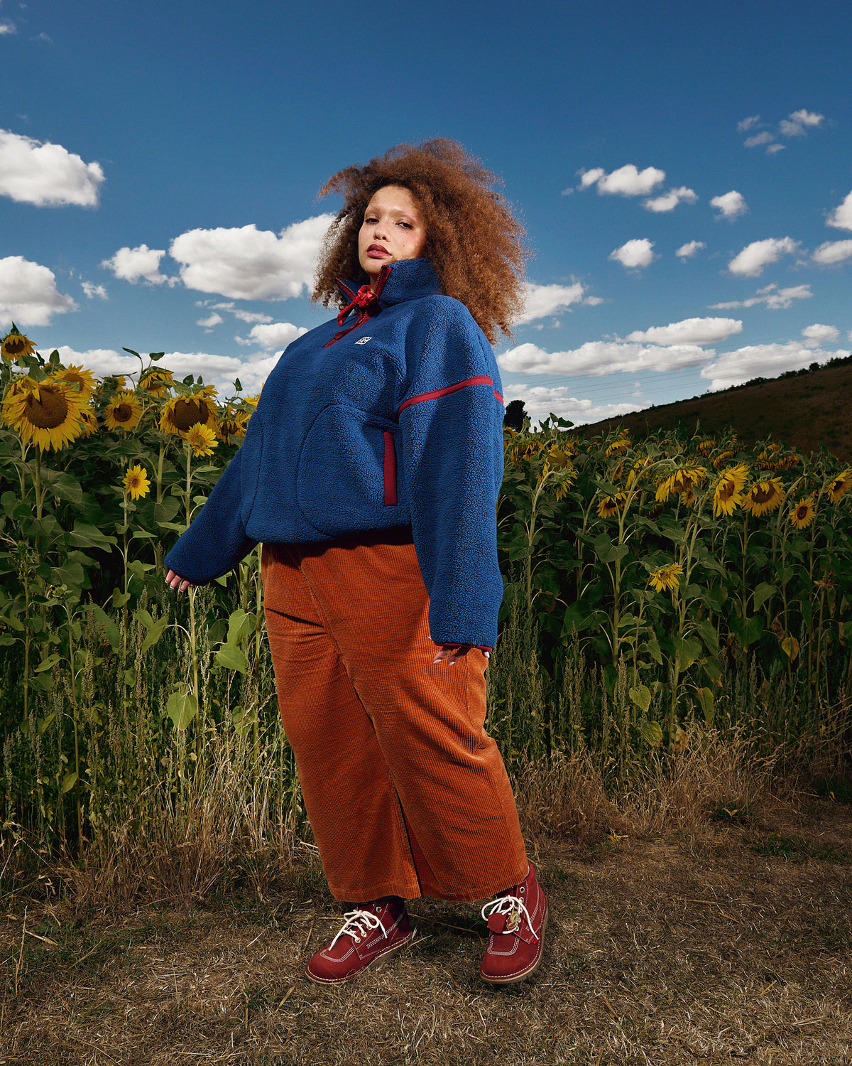 Chuck - Organic Corduroy Wide Leg Trousers in Rust