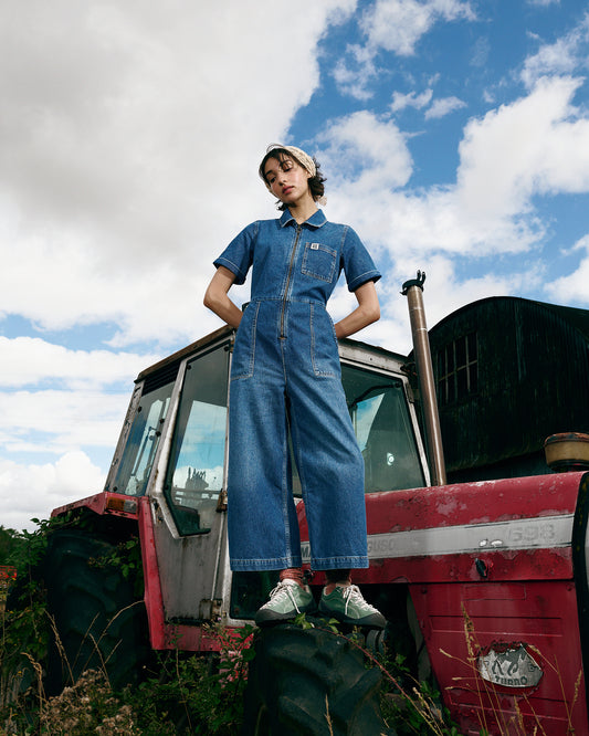 Ragan - Denim Jumpsuit in Mid Wash Blue