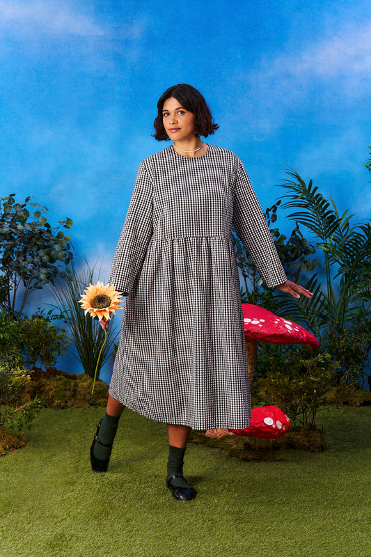 Micah - Midi Dress in Black & White Gingham