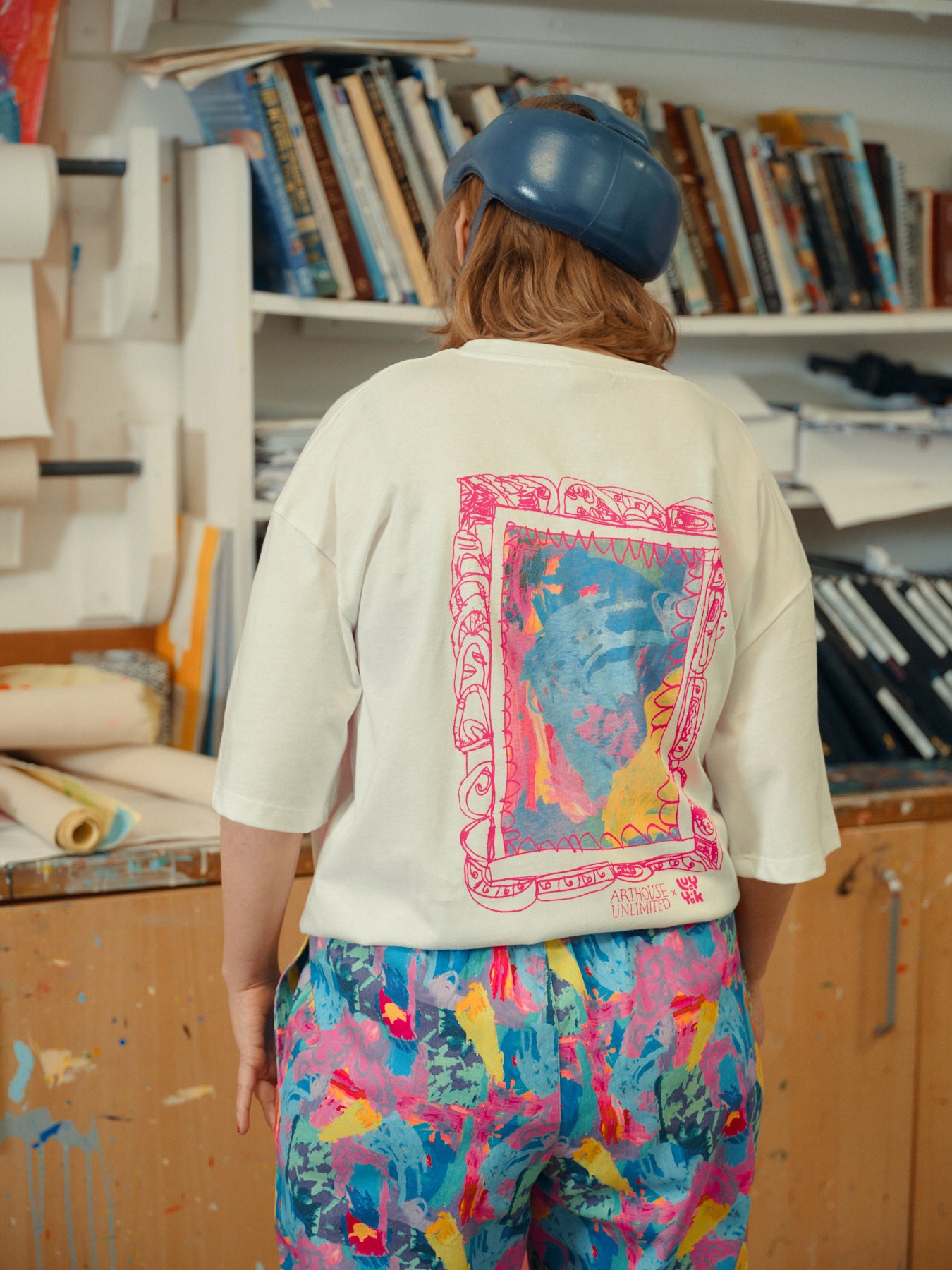 L.E Benny - Oversized Cotton T-Shirt in Arthouse & Yak: White Digital Frame