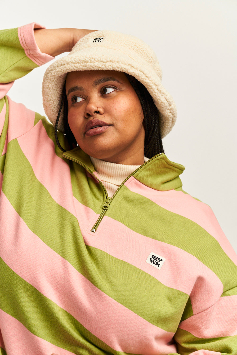 Taylor Sweater: ORGANIC COTTON - Green & Pink Stripe