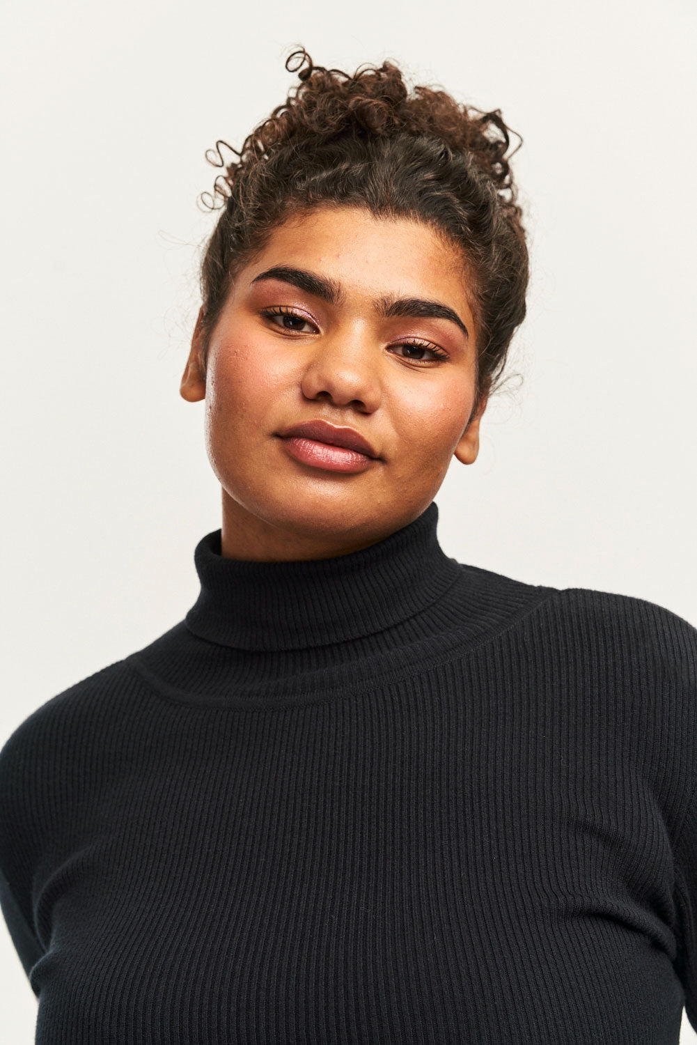 Black ribbed roll outlet neck top