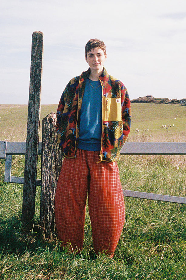 Obregon - Barrel Leg Brushed Cotton Trousers in Rust Check