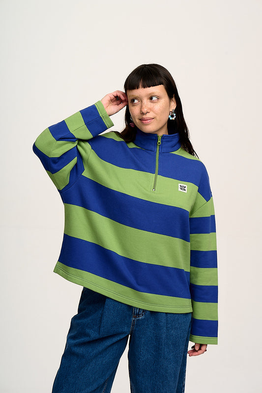 Taylor Sweater: ORGANIC COTTON - Green & Blue Stripe