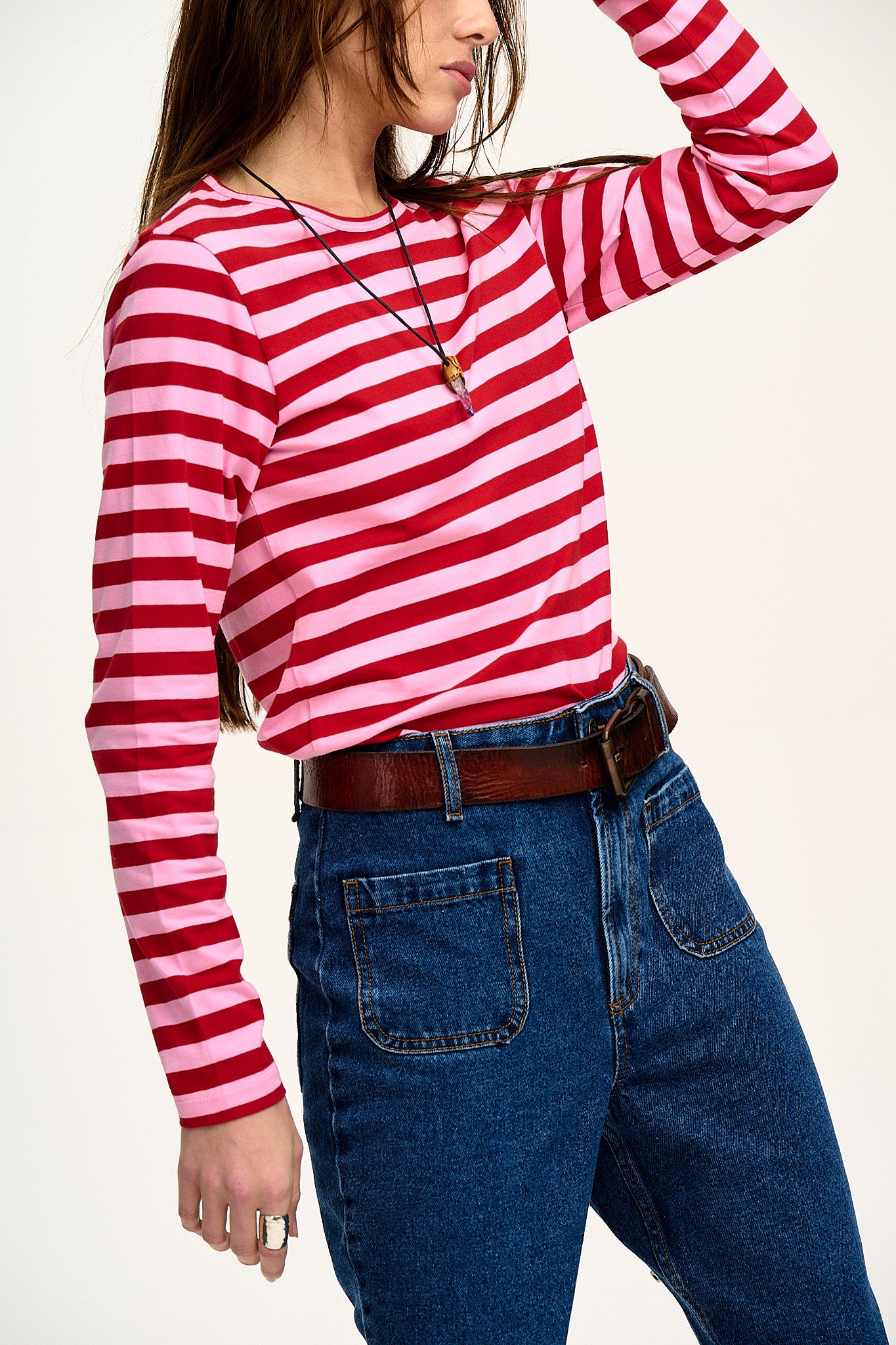 Rey Long Sleeve Tee: ORGANIC COTTON - Pink & Red Stripe