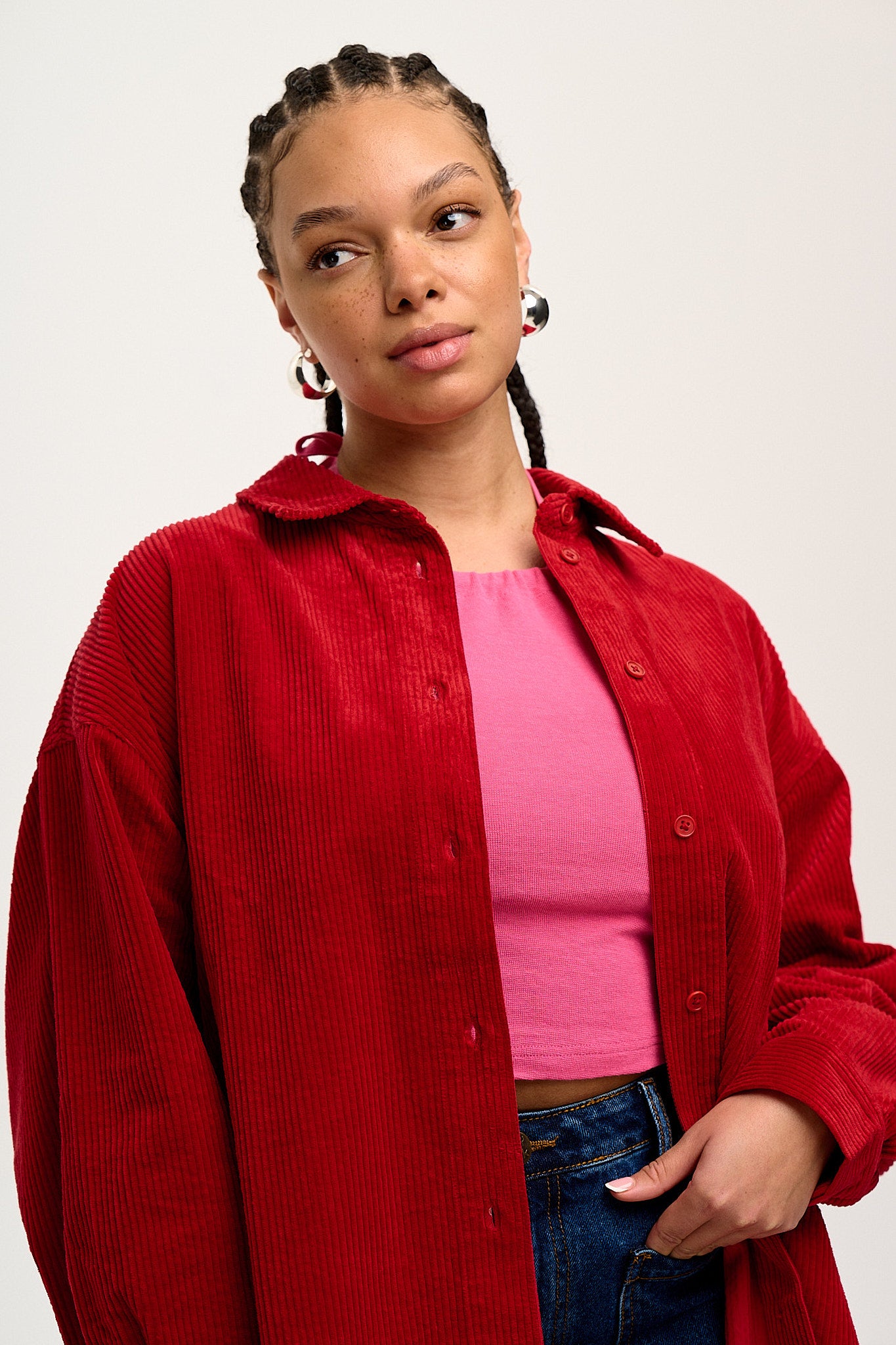 Jada Shirt Dress: ORGANIC CORDUROY - Scarlet Red