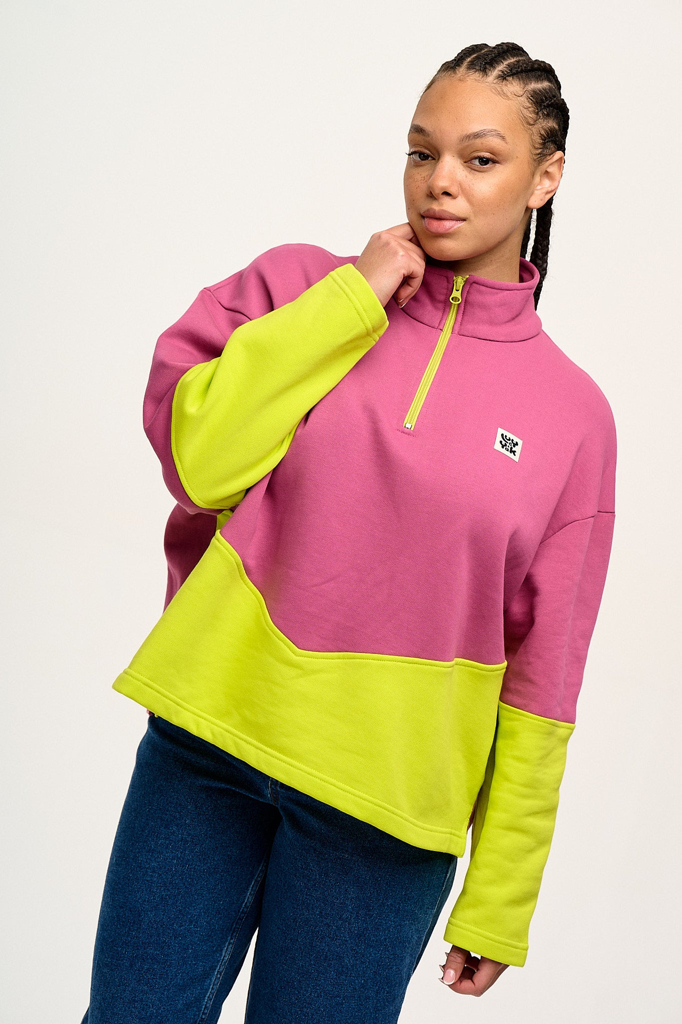 Taylor Sweater: ORGANIC COTTON - Grape & Green Block