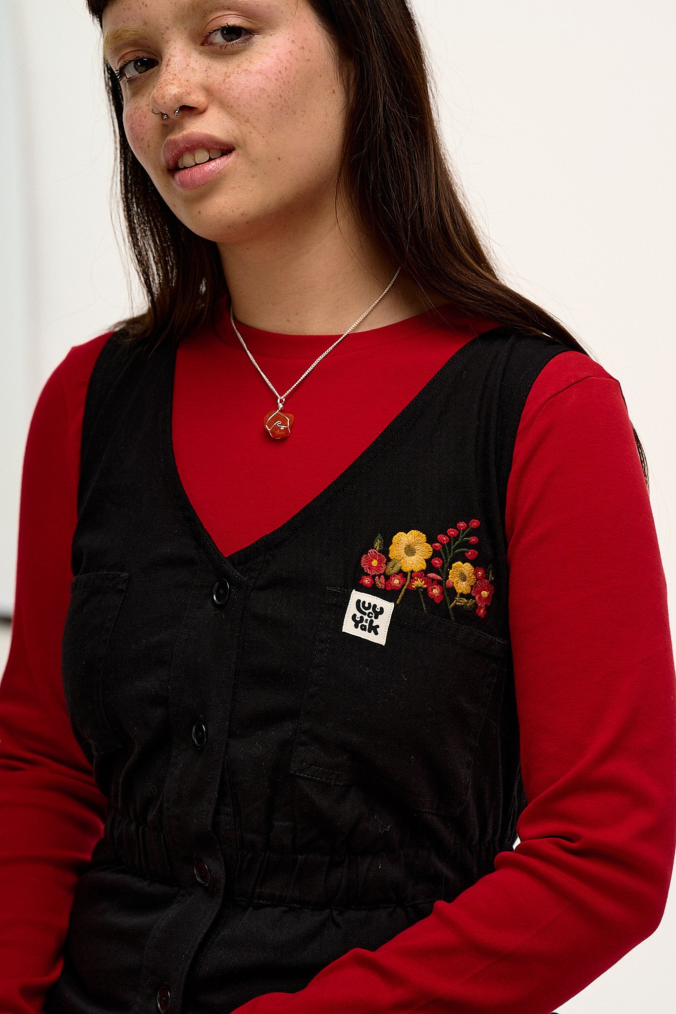 Juni V-Neck Jumpsuit: ORGANIC COTTON - Floral Embroidery