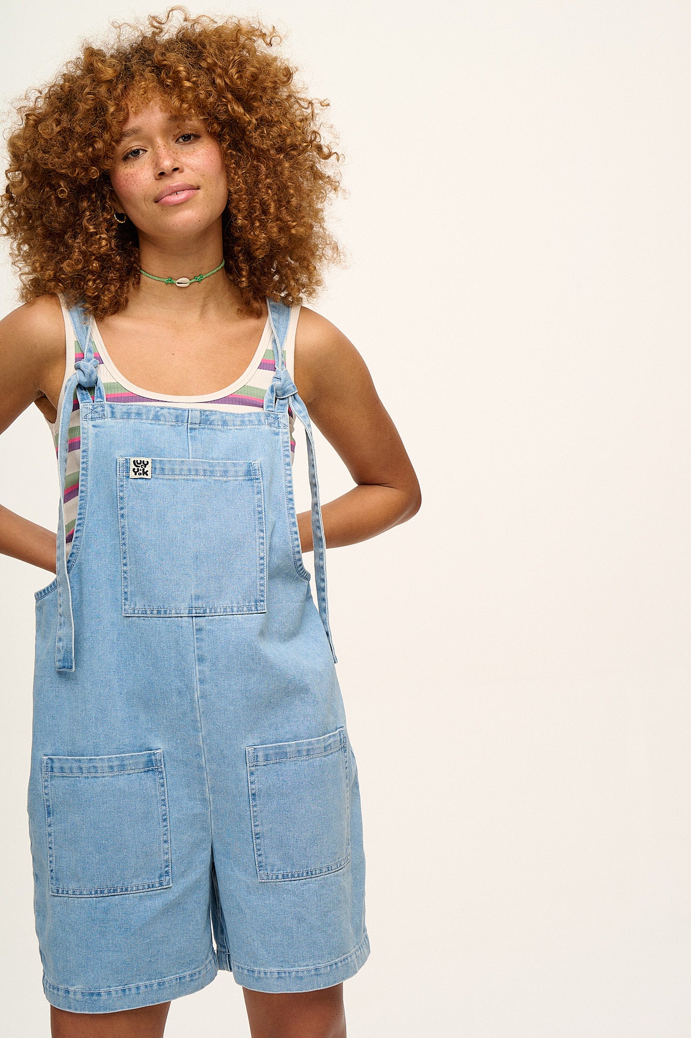 ASOS DESIGN Plus denim dungaree shorts in mid wash, ASOS