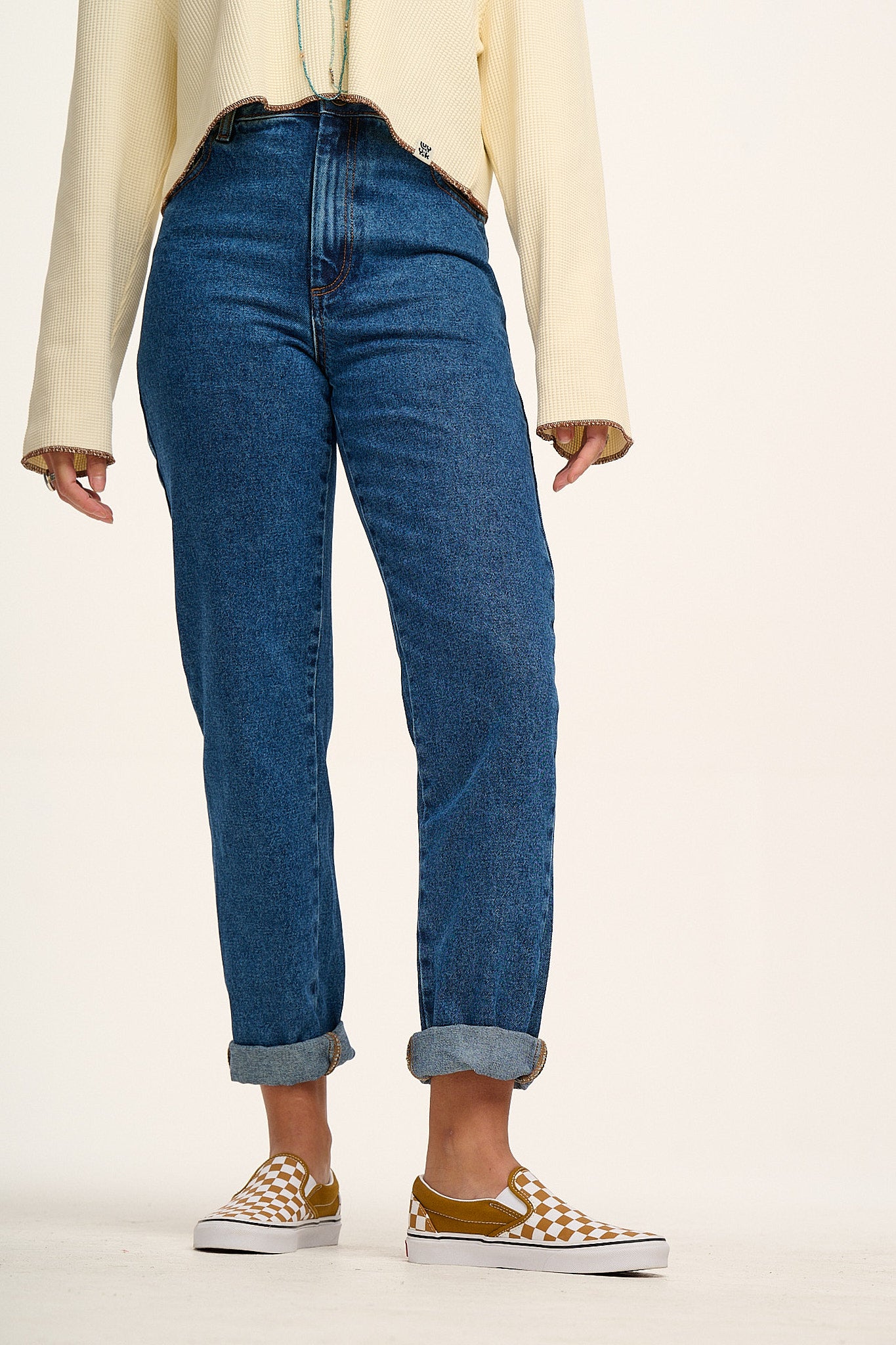 Dana Mom Jeans: ORGANIC DENIM - Mid Wash Blue