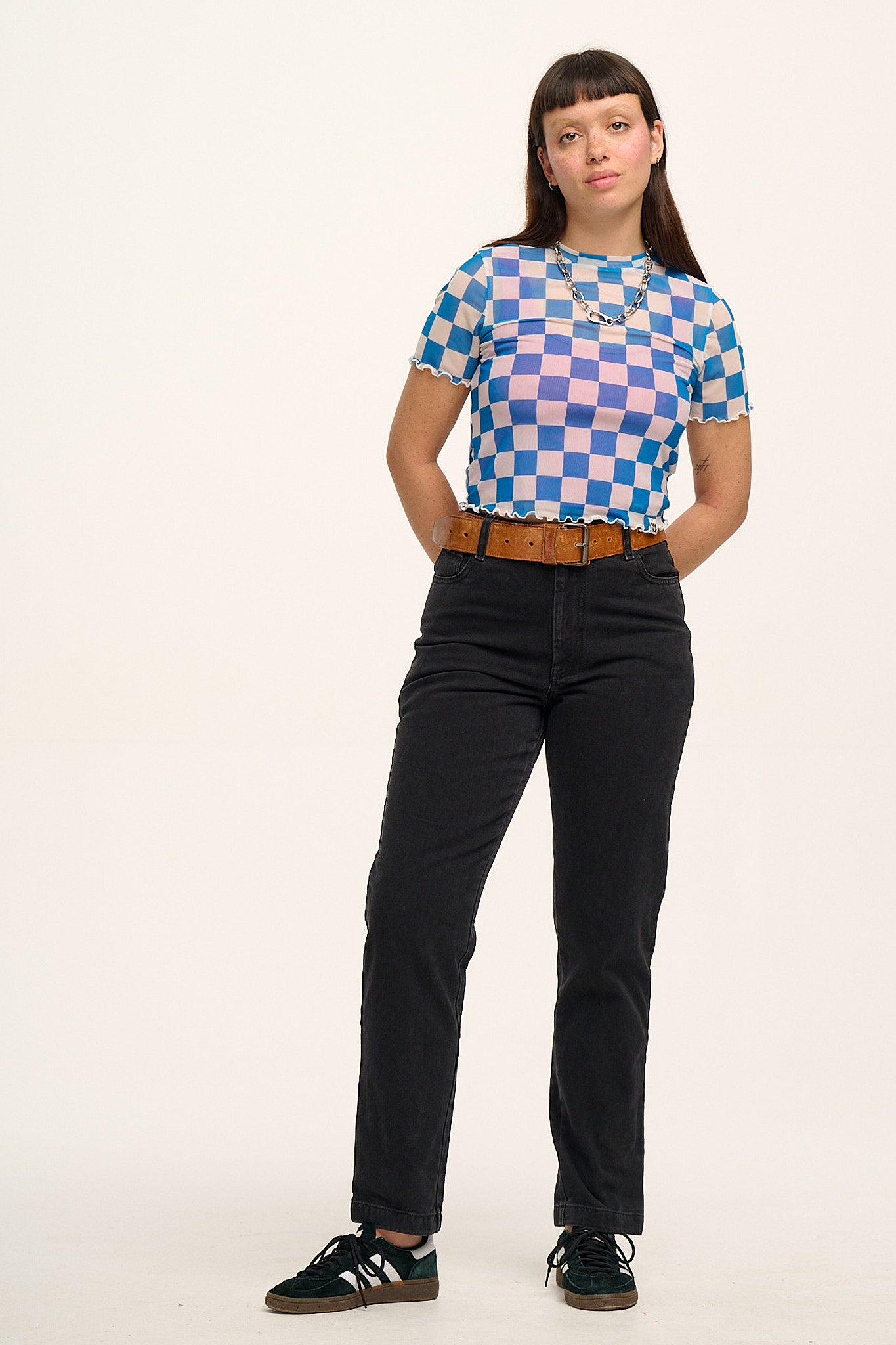 Black checkered hot sale denim